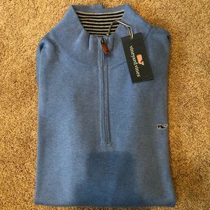 NWT Size XL Vineyard Vines Cotton 1/4 Zip Sweater - Hydranga Blue